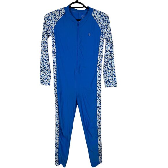 Coolibar Blue Fish Pattern Swimsuit Boys Sz M/7-8 UPF 50 Sun Protection Swim - Picture 1 of 8